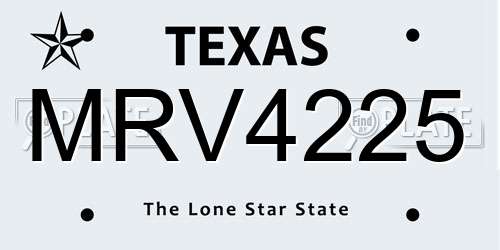 MRV4225 Texas License Plate