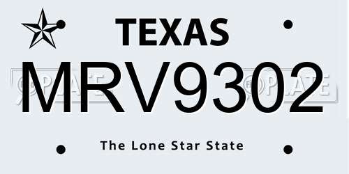 MRV9302 Texas License Plate