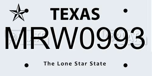 MRW0993 Texas License Plate