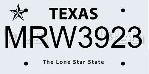 MRW3923 Texas License Plate