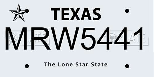 MRW5441 Texas License Plate