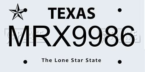 MRX9986 Texas License Plate