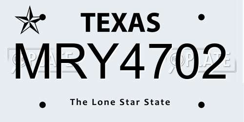 MRY4702 Texas License Plate