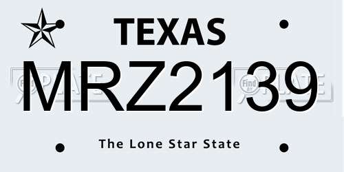 MRZ2139 Texas License Plate