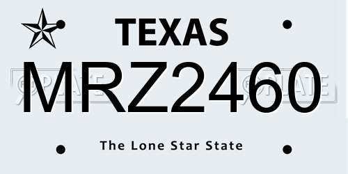 MRZ2460 Texas License Plate