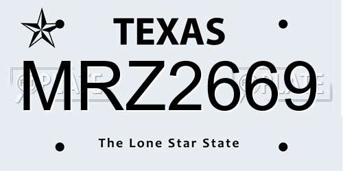MRZ2669 Texas License Plate