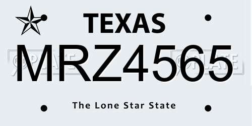 MRZ4565 Texas License Plate