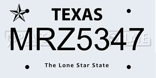 MRZ5347 Texas License Plate