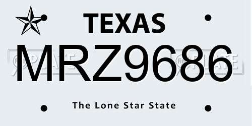 MRZ9686 Texas License Plate