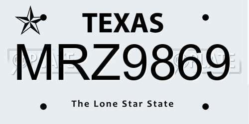 MRZ9869 Texas License Plate