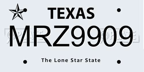 MRZ9909 Texas License Plate