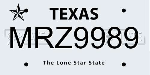 MRZ9989 Texas License Plate