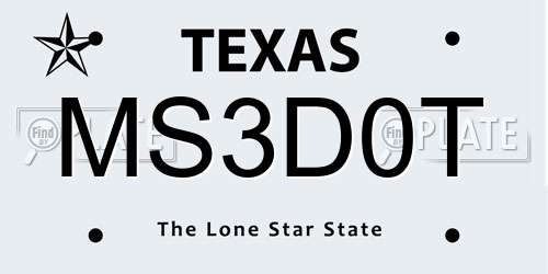 MS3D0T Texas License Plate