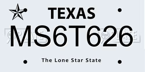 MS6T626 Texas License Plate