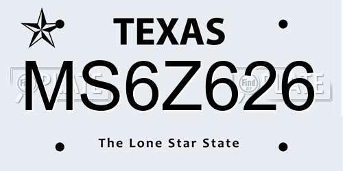 MS6Z626 Texas License Plate