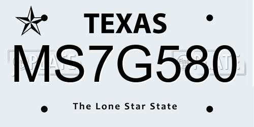 MS7G580 Texas License Plate