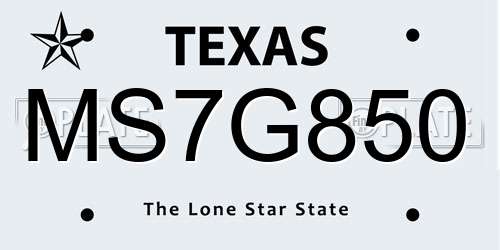 MS7G850 Texas License Plate