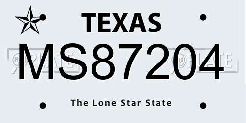 MS87204 Texas License Plate