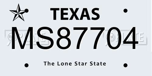 MS87704 Texas License Plate