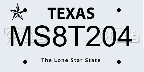 MS8T204 Texas License Plate