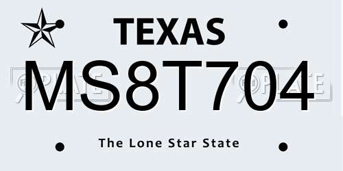 MS8T704 Texas License Plate