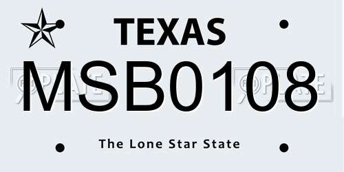 MSB0108 Texas License Plate
