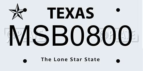 MSB0800 Texas License Plate