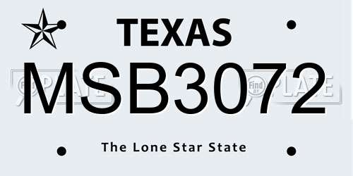 MSB3072 Texas License Plate