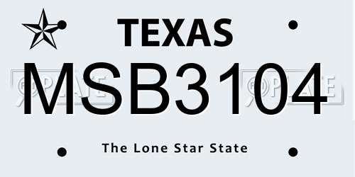 MSB3104 Texas License Plate