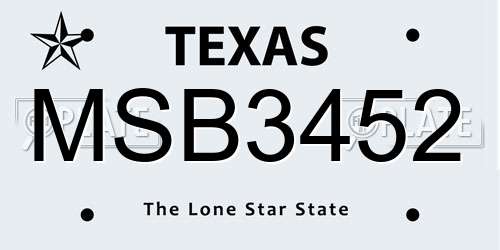 MSB3452 Texas License Plate