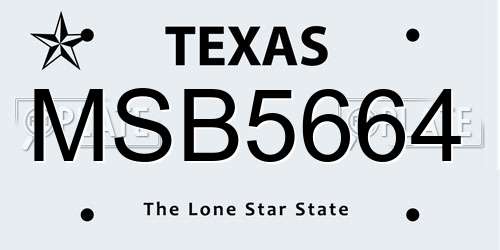 MSB5664 Texas License Plate