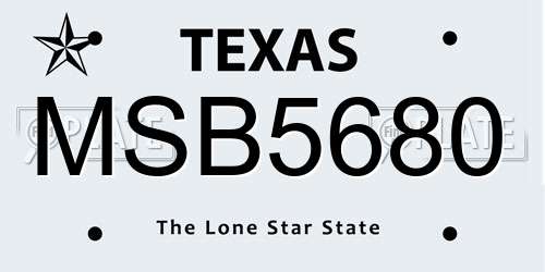 MSB5680 Texas License Plate