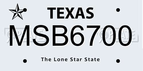 MSB6700 Texas License Plate