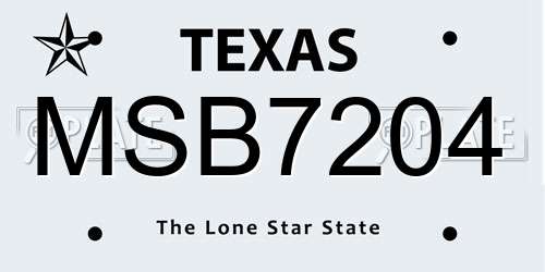 MSB7204 Texas License Plate