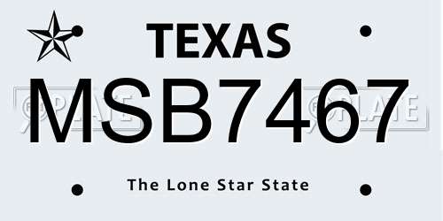 MSB7467 Texas License Plate