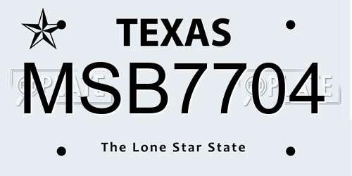 MSB7704 Texas License Plate