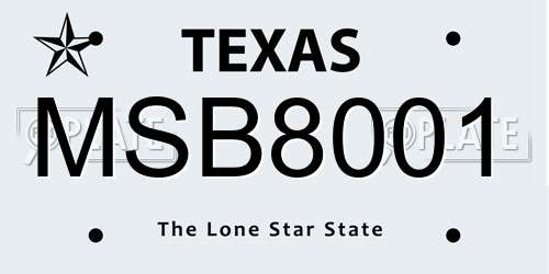 MSB8001 Texas License Plate