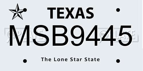 MSB9445 Texas License Plate