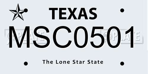 MSC0501 Texas License Plate