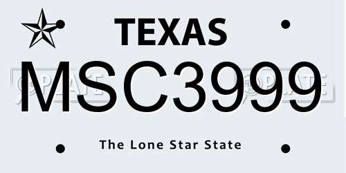 MSC3999 Texas License Plate