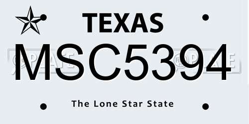 MSC5394 Texas License Plate