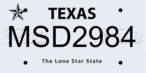 MSD2984 Texas License Plate