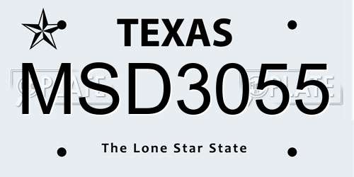 MSD3055 Texas License Plate