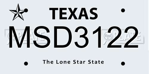 MSD3122 Texas License Plate