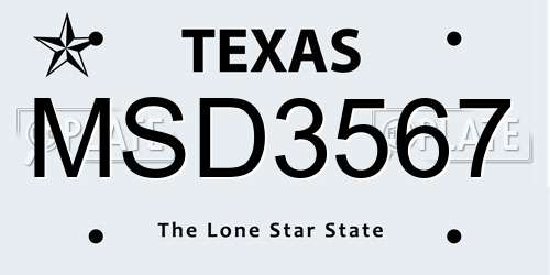 MSD3567 Texas License Plate