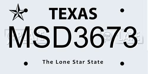 MSD3673 Texas License Plate