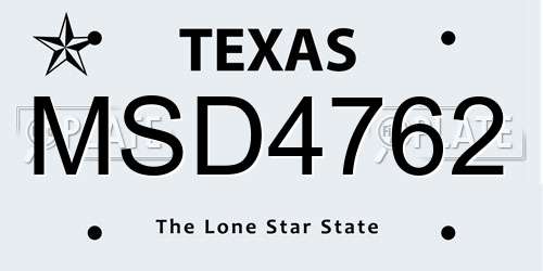 MSD4762 Texas License Plate