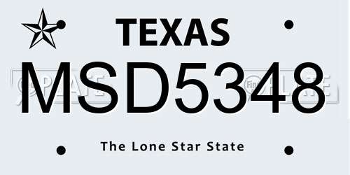 MSD5348 Texas License Plate