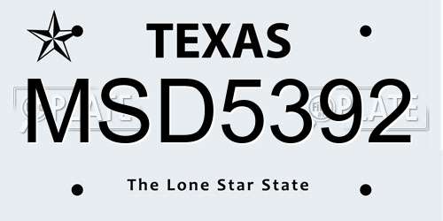 MSD5392 Texas License Plate