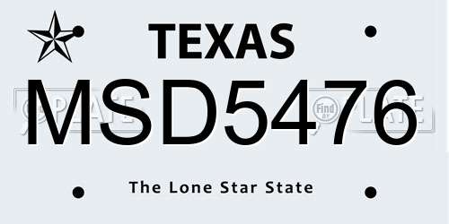 MSD5476 Texas License Plate